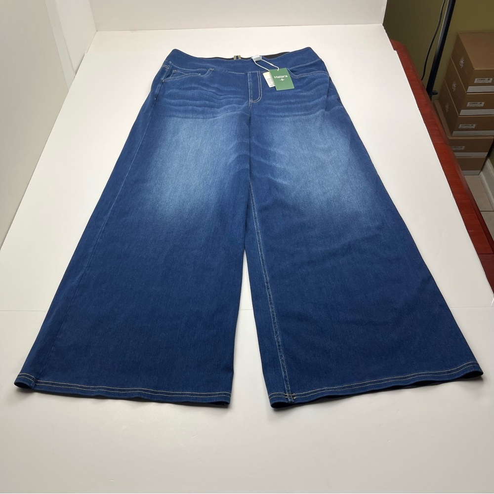 Halara Flex Women High Waisted Pocket Baggy Wide Leg Pull-On Stretch Jean XL NEW